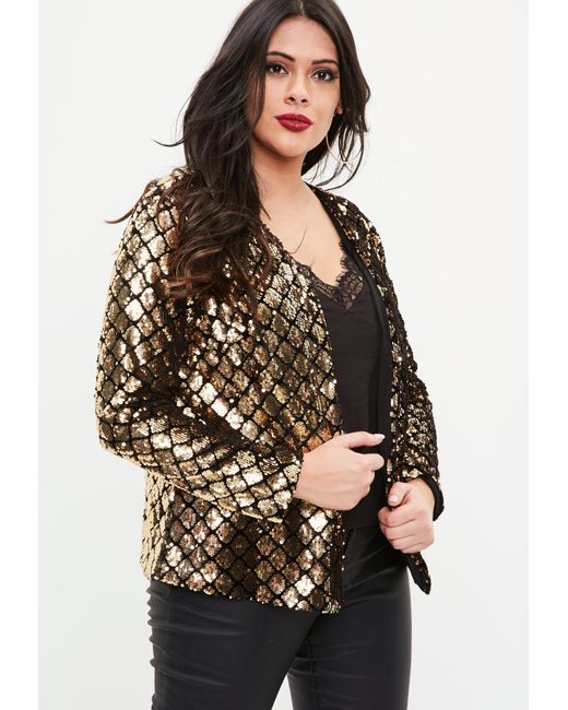 Missguided Curve Gold And Black Sequin Jacket in Metallic | Lyst