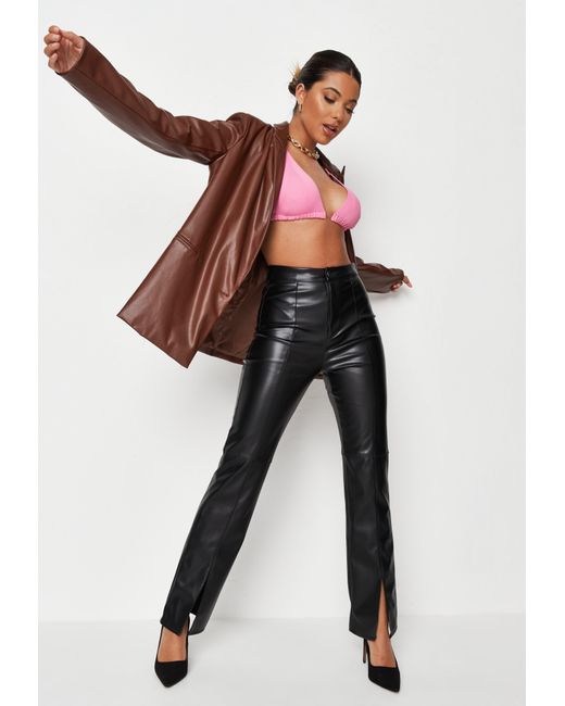 front split leather trousers