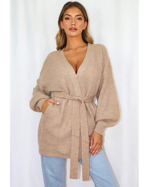 stone balloon sleeve knitted cardigan