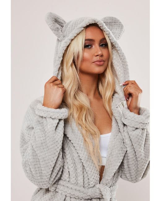 white fluffy short dressing gown
