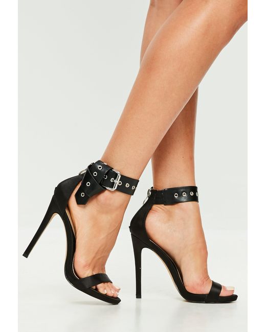 Lyst - Missguided Black Folded Ankle Barely There Heels in Black