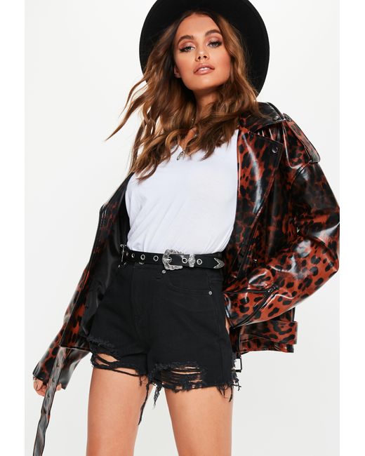 Missguided Tall Black Extreme Ripped Hem High Waist Denim Shorts Lyst