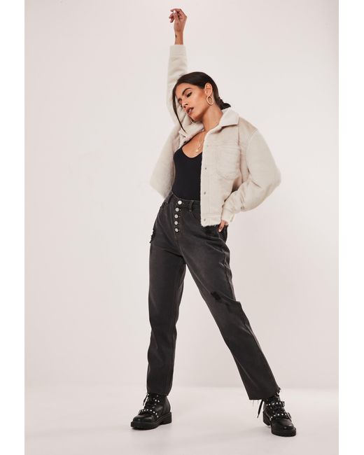 Missguided Synthetic Nude Short Hair Look Trucker Jacket In