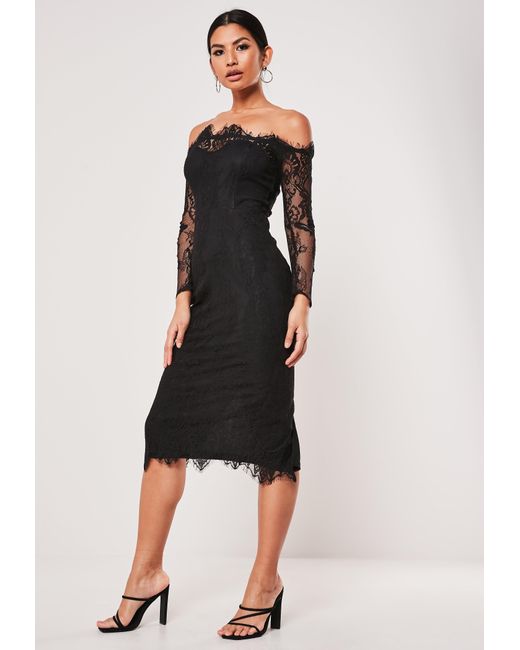 black lace bardot dress
