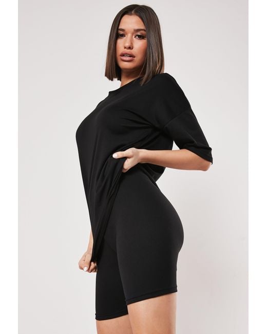 Missguided Synthetic Black Oversized T Shirt And Cycling Short Co Ord