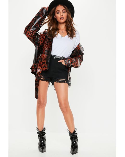 Missguided Tall Black Extreme Ripped Hem High Waist Denim Shorts Lyst