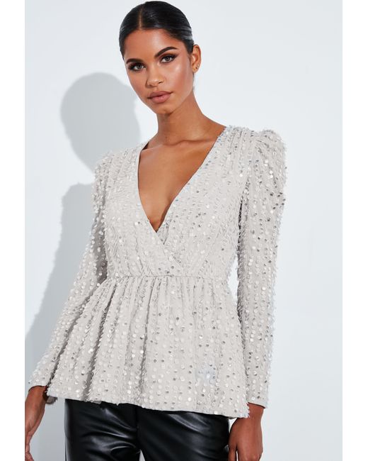 silver peplum top
