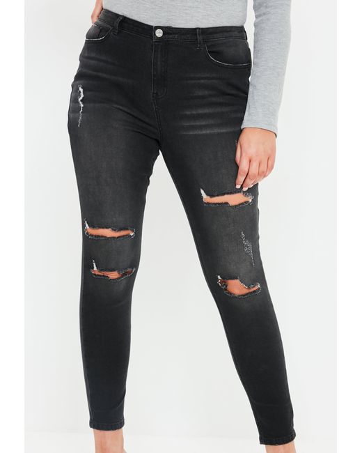 black high waisted distressed skinny jeans