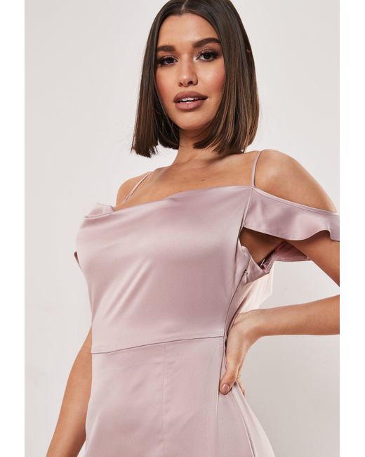cold shoulder satin dress