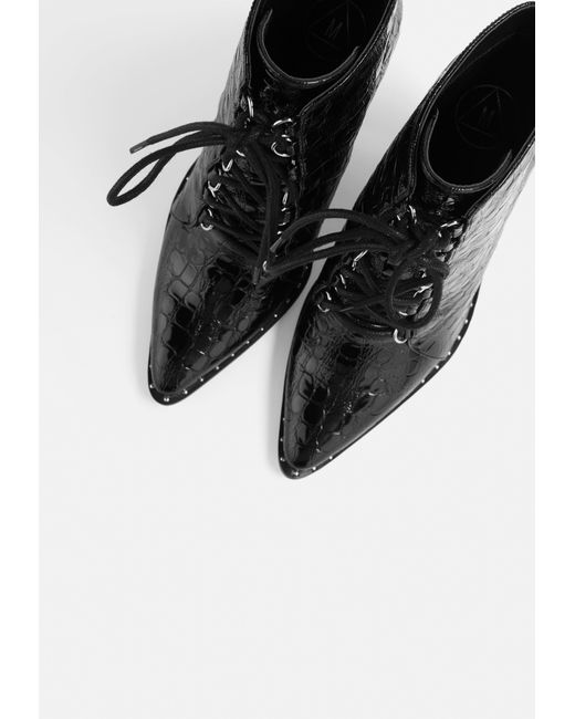 black croc effect ankle boots