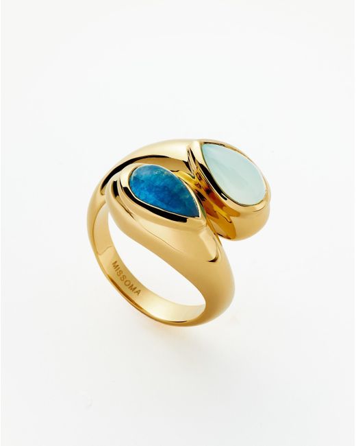 Missoma Good Vibes Double Gemstone Crossover Ring | 18ct Gold Plated ...