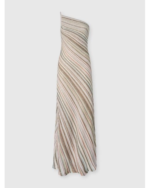 Missoni White One-Shoulder Striped Long Dress With Sequins