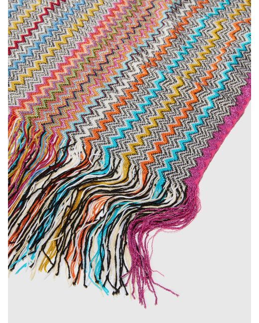 Missoni Gray Zig Zag Viscose Blend Scarf With Long Fringes