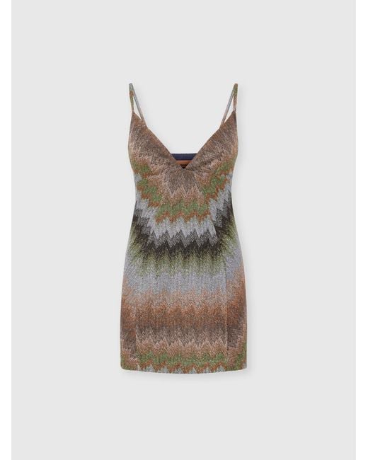 Missoni Multicolor Sleeveless Viscose Lamé Mini Dress With Deep Neckline