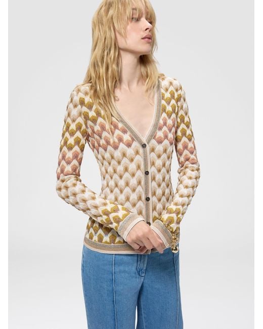 Missoni White Slim Viscose Lamé Cardigan With Lace Motif