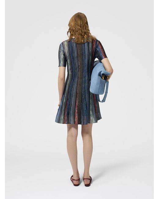 Missoni Blue Short-Sleeve Striped Mini Dress