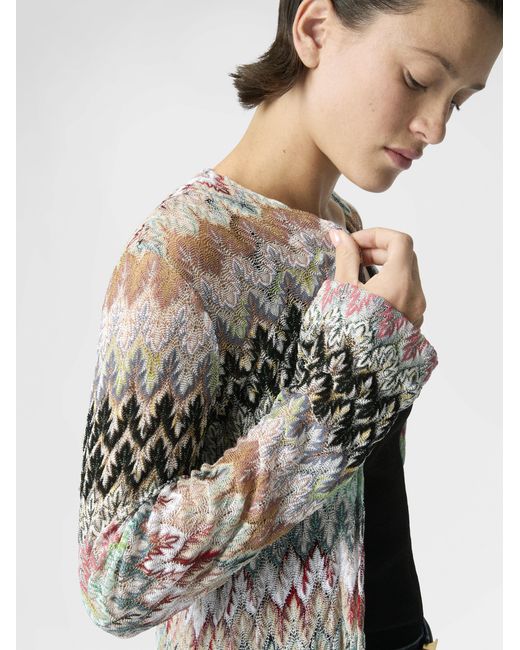 Missoni White Cotton And Viscose Lamé Long Cardigan With Lace Motif