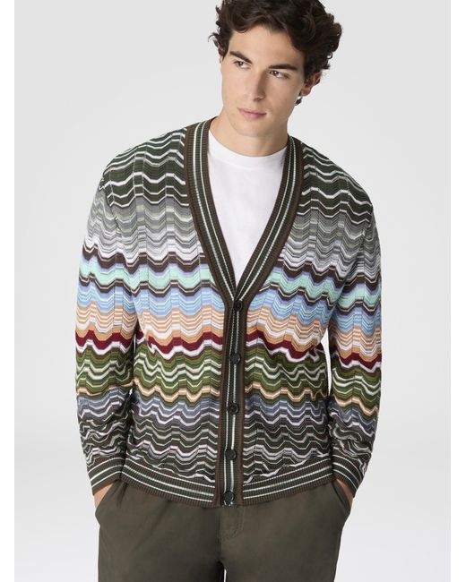 Missoni Multicolor Cotton And Viscose Chevron Cardigan With Greek Motif for men
