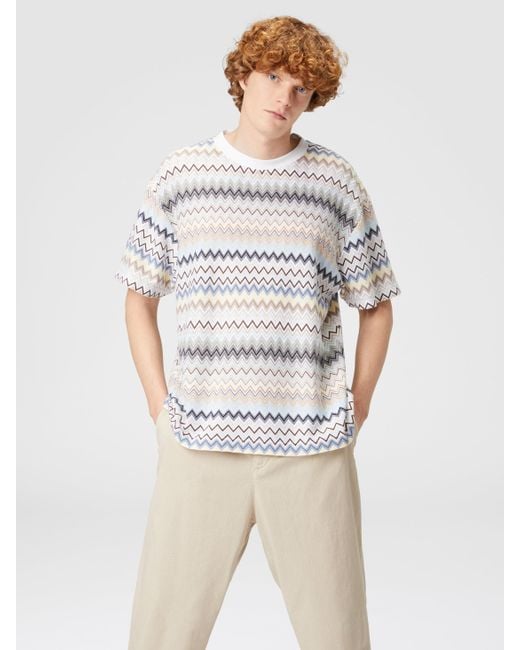Missoni White T-Shirt With Zig Zag Motif And Back Logo for men