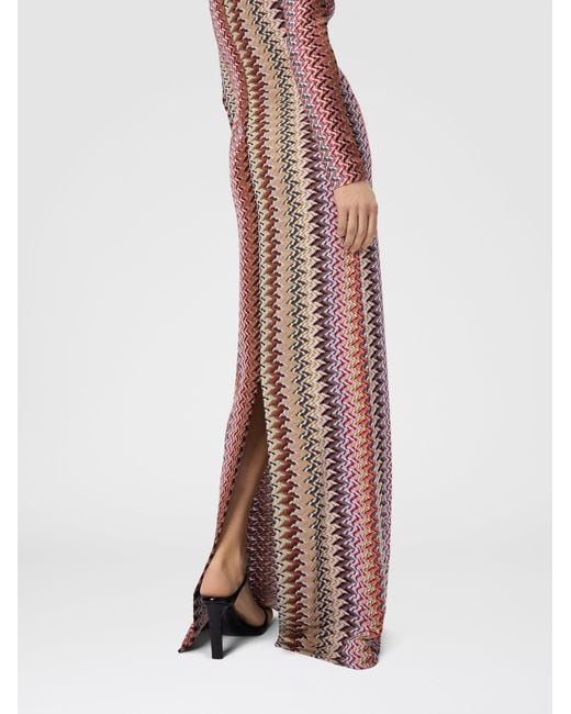 Missoni Pink Long Dress With V-Neck And Zigzag Pattern