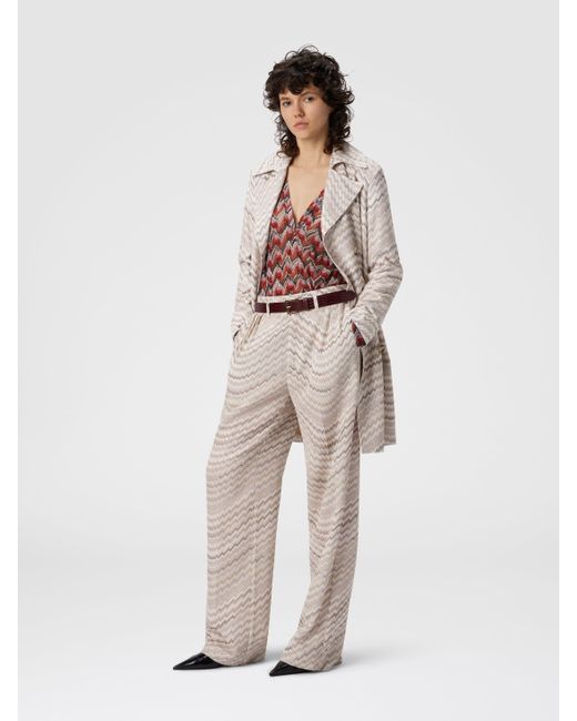 Missoni White Double-Breasted Trench Coat With Wavy Zigzag Pattern