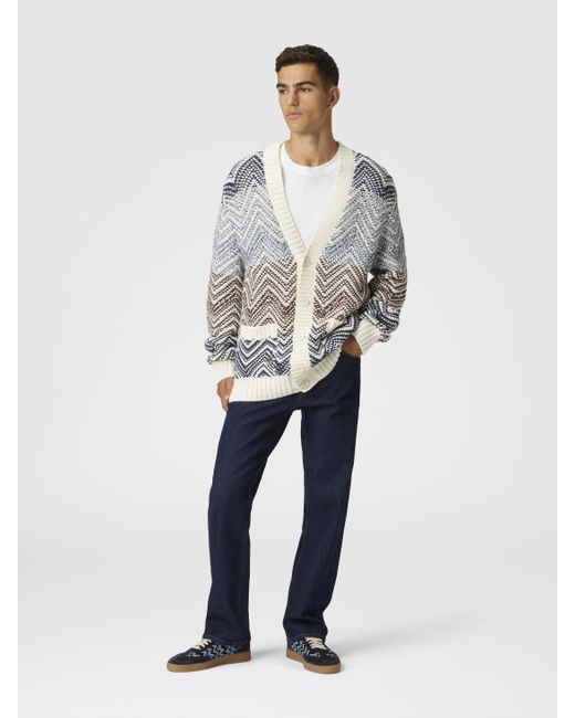 Missoni White Crochet Knit Cardigan With Macro Zigzag And Pockets for men