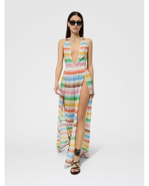 Missoni White Long Dress With Dégradé Zigzag Pattern And Slits