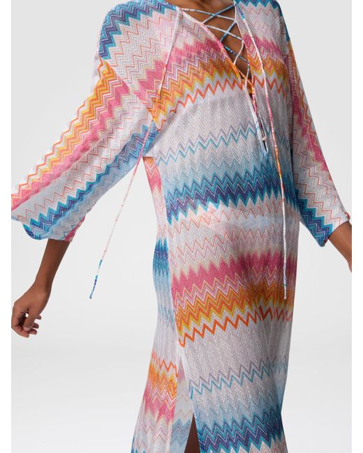 Couvre-Couvrage Long En Viscose Mélangée Lamé Zigzag, Femme, Taille Missoni en coloris White