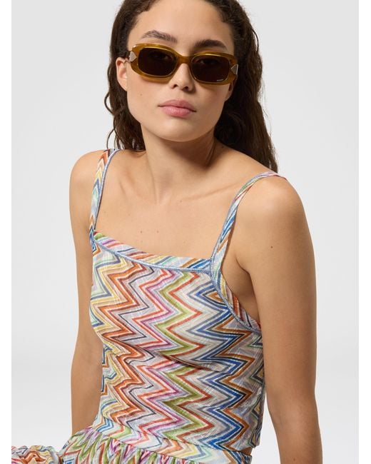 Missoni White Zig Zag Tulle Tank Top With Back Cut-Out