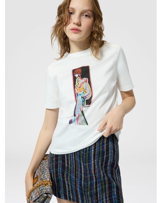 Missoni Blue Printed Cotton Jersey Crewneck T-Shirt