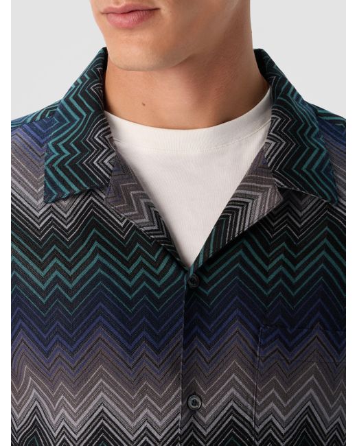 Missoni Blue Bowling Shirt With Irregular Zigzag for men