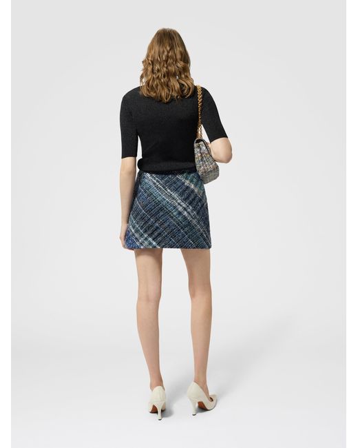 Missoni Blue Wool-Blend Check Mini Skirt