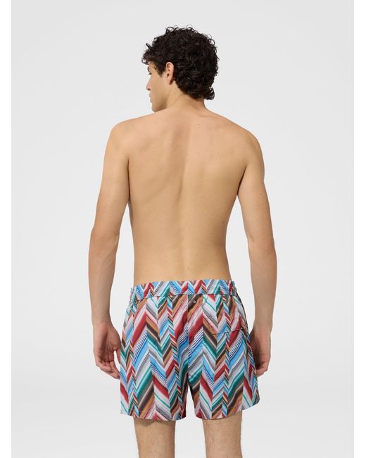 Missoni Blue Mid-Length Swim Shorts With Offset Zig Zag Print for men