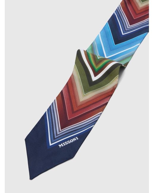 Missoni Blue Silk Neck Scarf With Macro Zigzag Print