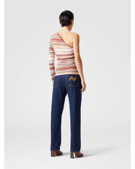Haut À Une Épaule Avec Motif En Zigzag Lamé Dentelé Et Côtes, Femme, Taille Missoni en coloris White