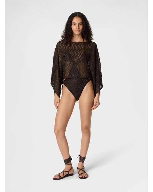 Missoni Black Zigzag Mesh Top With Sequins And Wide Sleeves