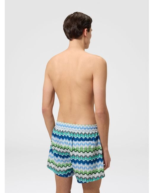 Missoni Blue Printed Swim Shorts With Greek Key Motif for men