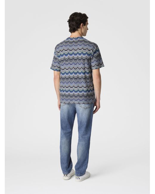 Missoni Blue Crew Neck T-Shirt With Geometric Zigzag for men