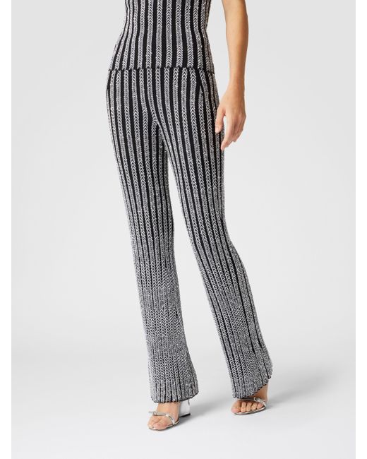 Missoni Multicolor Gerippte, Ausgestellte Zick-Zack-Hose Mit Pailletten, Damen, Größe