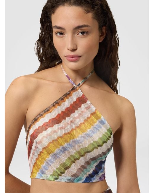 Missoni White Zig Zag Tulle Halterneck Top