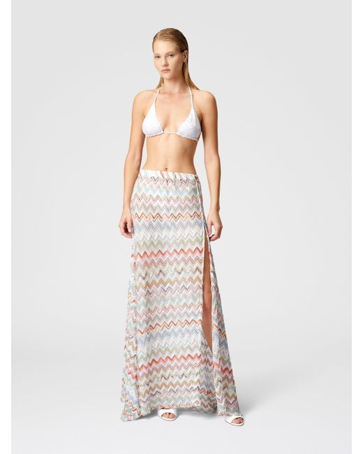 Jupe Longue Couvrante Avec Lamé 3D Zig Zag Et Fente, Femme, Taille Missoni en coloris White