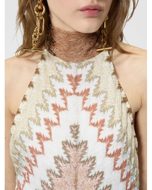 Missoni White Long Dress With Halterneck Neckline