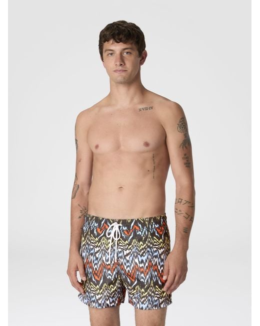Missoni White Mid-Length Swim Shorts With Abstract Zigzag Print, & Multicoloured for men