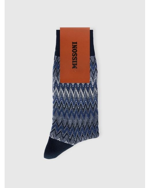 Missoni Blue Mid-Length Cotton-Blend Zigzag Socks for men