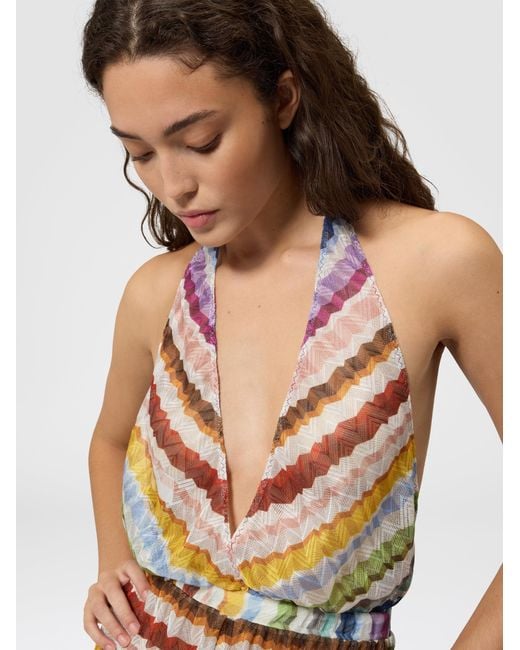 Missoni White Short Zig Zag Tulle Cover-Up Jumpsuit