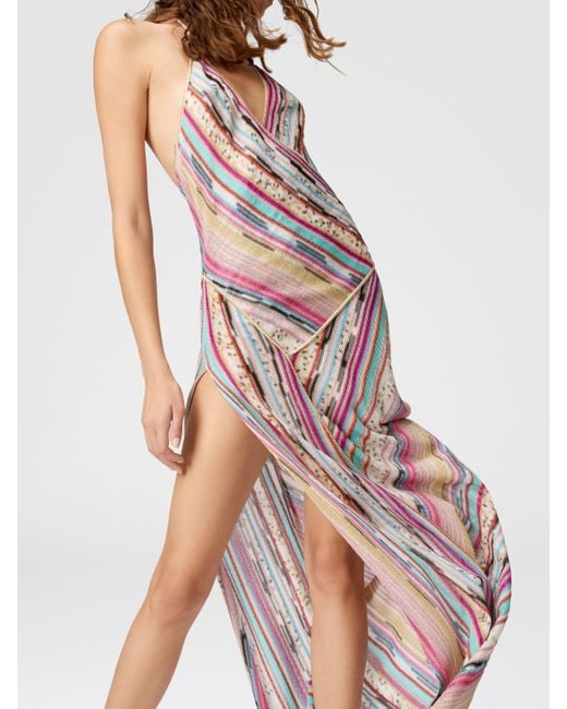 Robe Longue En Viscose Lamée Flammée Avec Fente, Femme, Taille Missoni en coloris Pink
