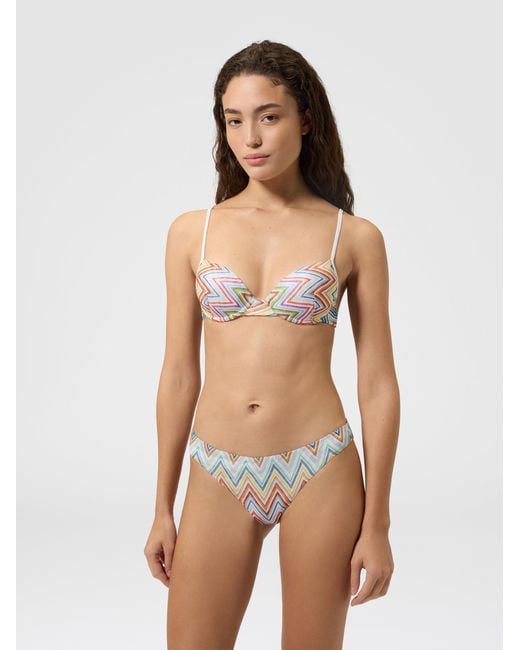 Missoni White Zig Zag Printed Fabric Bikini With Balconette Top