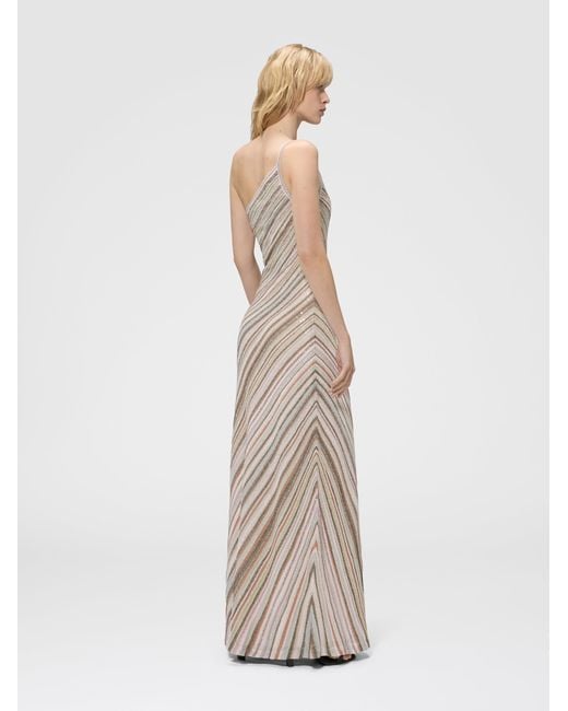 Missoni White One-Shoulder Striped Long Dress With Sequins