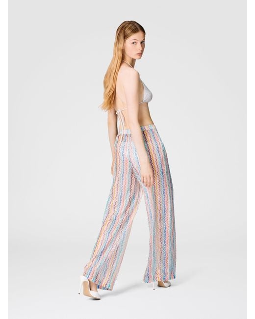 Missoni White Palazzo-Hose Mit Zickzack-Muster, Damen, Größe