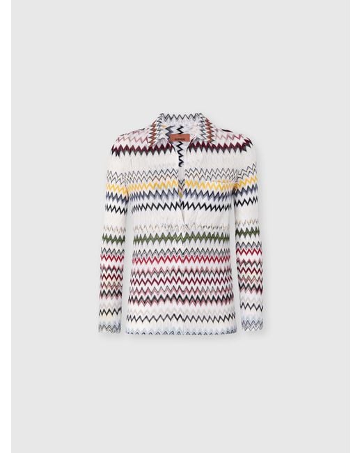 Missoni White Zigzag Cotton And Viscose Blouse With V-Neckline